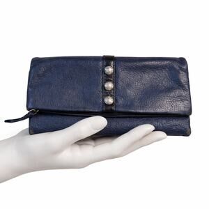 Brighton Nolita Shimmer Large Wallet Navy Leather Flap Magnetic Snap $190 Retail
